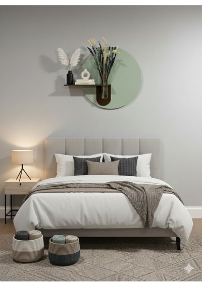 Orkide Ahşap Pilli Ledli İskandinav Tarzı Salon Duvar Rafı Modern Çiçeklik 40 X 75 Cm Yeşil - Ahşap Ceviz