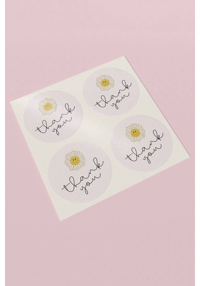 Gülen Papatya Thank You Sticker 3x3cm St2234 Çok Renkli