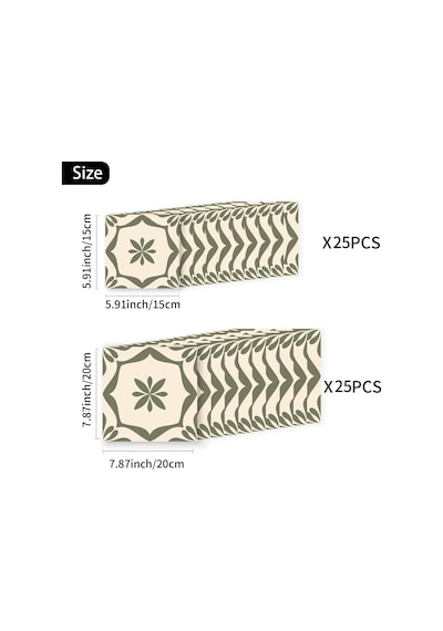 Fayans Çıkartması, 25 Adet X 15 Cm/6 İnç Zeytin Yeşili Kendinden Yapışkanlı Fayans Üzerine Yapışkan Yapışka Çok Renkli