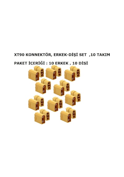 Xt90 Konnektör,erkek-dişi Set, 10 Takım 10 Erkek Ve 10 Dişi