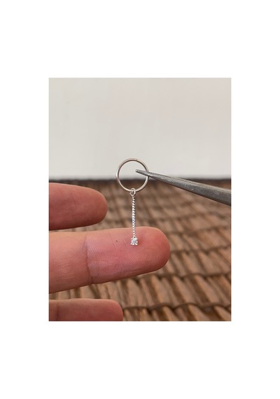 925 Ayar Gümüş Tek Taş Sallantılı Gümüş Halka Piercing 8 Mm Gümüş Küpe