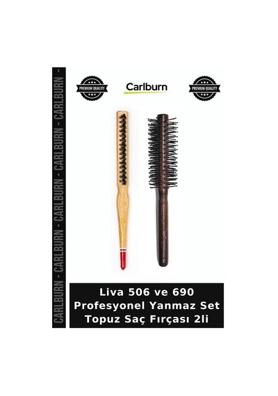 Özel Üretim Fön Ahşap Saplı Liva 506& 690 Profesyonel Yanmaz Set Topuz Saç Fırçası-2'li