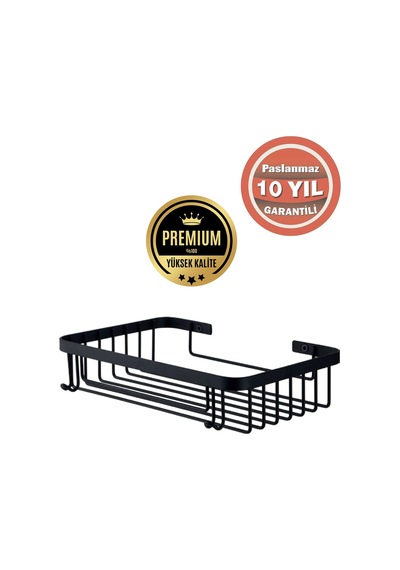 Çelik Banyo Paslanmaz Çelik Taci 1 Li 23x15 Cm Şampuanlık Banyo Rafı Süngerlik Mat Siyah Siyah