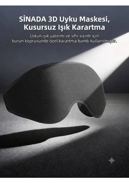 Premium 3d Uyku Göz Maskesi, %100 Işık Engelleme, Hafızalı Köpük Uyku Bandı Siyah