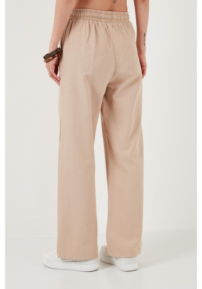 Lela Pamuklu Relaxed Fit Yüksek Bel Bol Paça Bayan Pantolon 668Yp5118 Camel