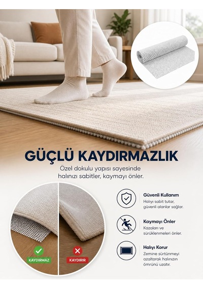 Halı Kaydırmazı 45x125 Cm Yıkanabilir Altı Kaydırmaz Halı Sabitleme Masa Örtüsü Çekmece İçi Araç Zemin, Beyaz, 45 X 125 Cm
