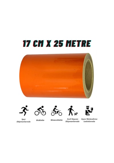 Carub Reflektif Fosforlu Şerit Bant 17 Cm X 25 Metre Turuncu İkaz Bandı BR2405506