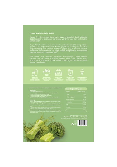 Freeze Dried Brokoli Tozu 50 G X 2 Adet - %100 Brokoli - Dondurularak Kurutulmuş Sebze Tozu - 931348907 Diğer