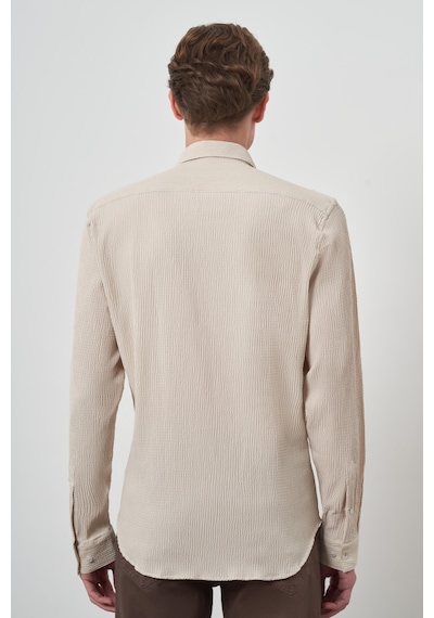 Morven Erkek Bej Gofre Trend Desenli Dynamic Fit İtalyan Yaka Gömlek 25ms004023653 Bej