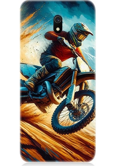 Xiaomi Redmi 8a Uyumlu Alevler Arasında Motosiklet Sıçrayışı Desenli Silikon Kılıf Çok Renkli