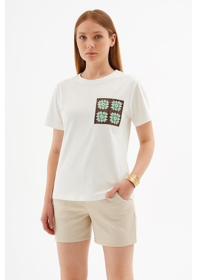 Fashion Friends 25y0026k1 Kadın Kroşe Cepli Bluz Beyaz