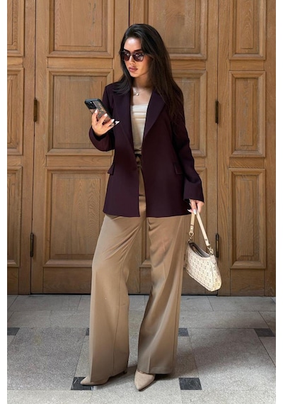 Madmext Mürdüm Astarlı Kadın Blazer Ceket Mg2508 Mürdüm