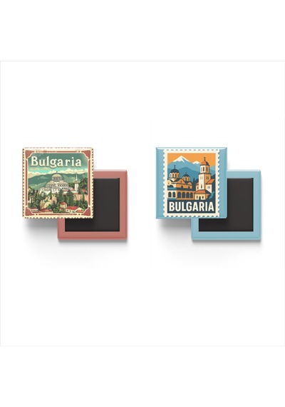 9x9 Cm Buzdolap Magnetleri - Bulgaristan - Bulgaria - 2'li Pul Temalı Set