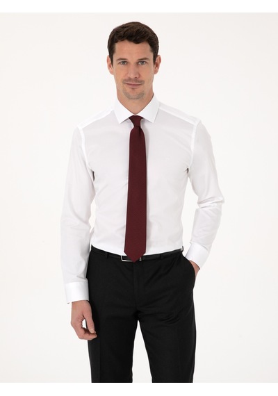 Cacharel Beyaz Slim Fit %100 Pamuk Yarım İtalyan Yaka Klasik Gömlek