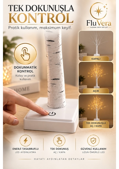 Led Işıklı Dekoratif Ağaç Lamba Sıcak Beyaz Işık, Dokunmatik Aç/kapa, Salon Yatak Odası Dekorasyon Lambası Beyaz