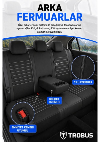 Volkswagen Caddy 2004-2020 Araca Uyumlu Premium Tay Tüyü Koltuk Kılıfı Liona Serisi Siyah Beyaz