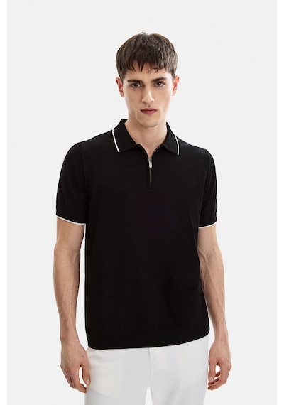 Back And Bond Siyah Fermuarlı Polo Yaka Regular Fit Örme Triko