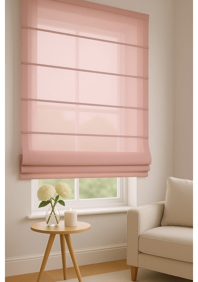 Katlamalı Tül Perde Pembe Keten Tül, Modern Ve Şık Tasarım Pembe