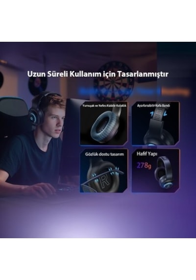 Qcy Heroad V200 Rgb 7.1 Usb Kablolu Gaming Oyuncu Kulaklığı Pc