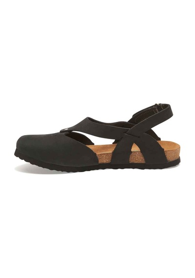 Comfortfusse Megan - Kadın Ortopedik Hakiki Deri Sandalet Siyah Nubuk Deri