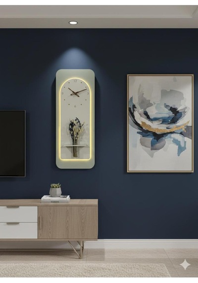 Açelya Ahşap Pilli Ledli İskandinav Tarzı Salon Duvar Rafı Modern Çiçeklik 40x100 Cm Çok Renkli