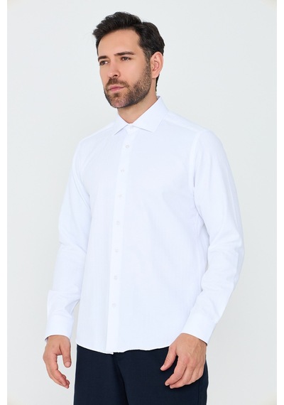 White Stone Beyaz Mikro Desenli Dynamic Fit Uzun Kollu Erkek Gömlek Beyaz-03