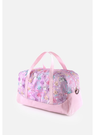 İcone Bag Baskılı Spor Çanta, Cepli Spor Çanta, Fermuarlı Detaylı Çocuk Spor Çanta, Açık Pembe