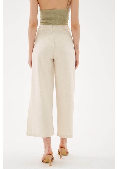 Fashion Friends Yüksel Bel Culotte Keten Bej Kadın Pantolon 25y0341k1 Bej