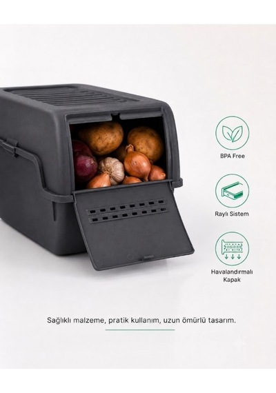 Mini Patates Soğan Sepeti Antrasit 8 L - Bpa Free Havalandırmalı Sebzelik