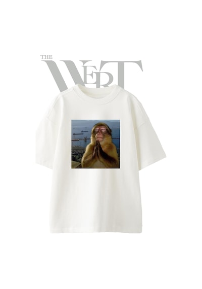 Thewert Monkey Praying Tasarım Baskılı Ünisex Beyaz Oversize T-shirt