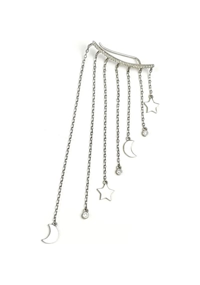 Ay Yıldız Figürlü Gümüş Italyan Tasarımı Earcuff Tek Küpe