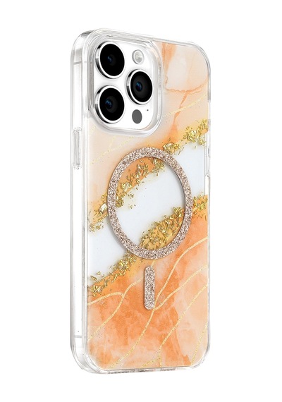 Onegif Apple İphone 15 Pro Max Lotus Simli Magsafe Kapak - Turuncu - Turuncu
