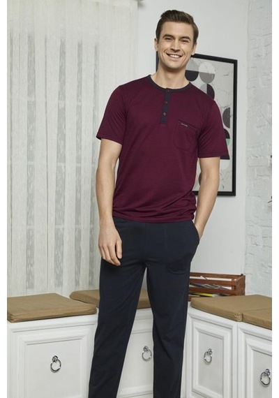 Kly 7618 Erkek Midi Yaka 3'Lü Pijama Takımı