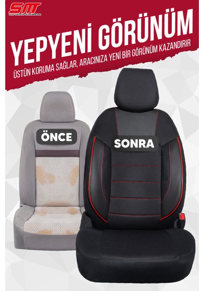 Era Serisi Universal Oto Koltuk Kılıfı Siyah-kırmızı