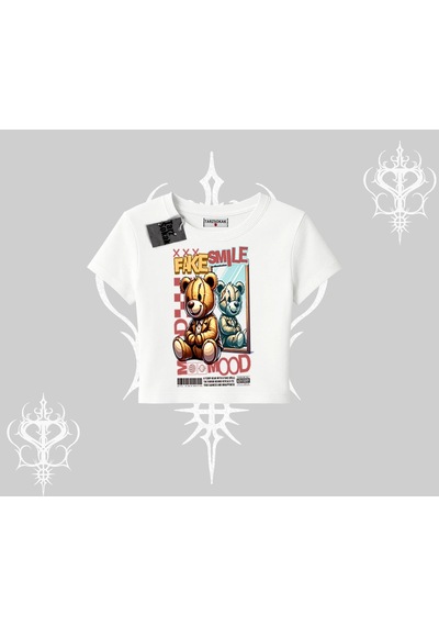 Tarzsokak Babby Tee Tshirt Fake Smile Mood Ayıcık Grafik Baskılı Beyaz