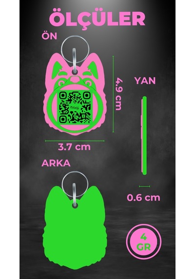 Petjoo 24.Proteo Yeşil-Pembe Qr'lı Köpek Künyesi