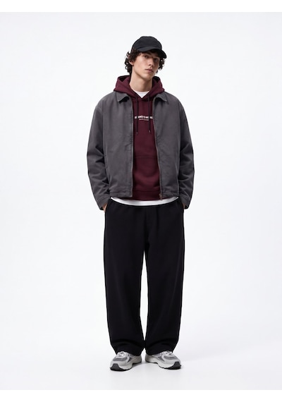 LTB Regular Fit Yazı Baskılı Kapüşonlu Bordo Sweatshırt