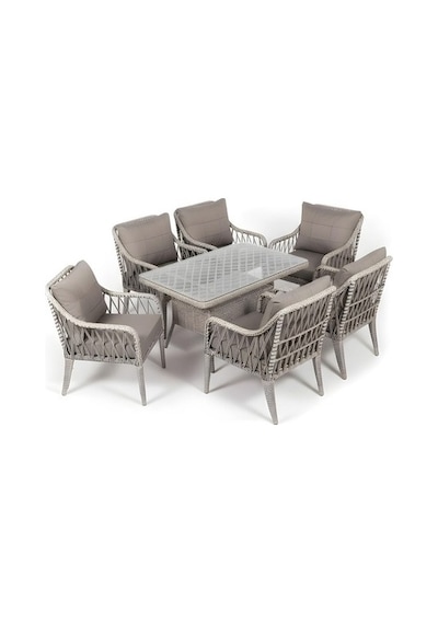 Dora Garden Home Defne 6 Kişilik Rattan Bahçe Balkon Mutfak Masa Takımı Açık Gri Siyah Çizgili