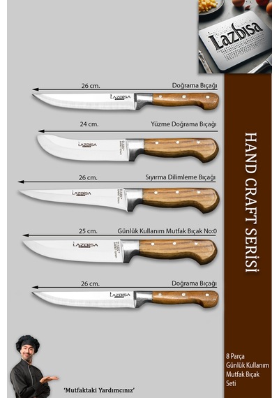 Hand Craft Pro Serisi Mutfak Bıçak Seti 8 Parça Mfp-452 Ahşap - Siyah