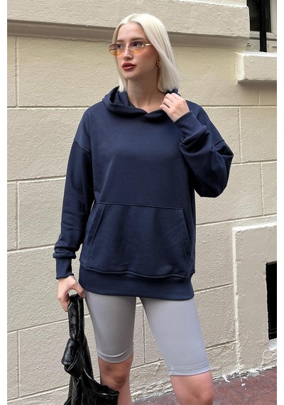 Lacivert Oversize Cepli Sweatshirt Mg2207