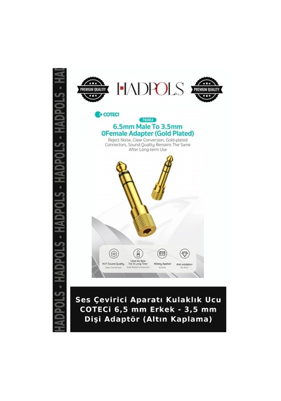Ses Çevirici Aparatı Kulaklık Ucu Coteci 6,5 Mm Erkek - 3,5 Mm Dişi Adaptör Altın Kaplama