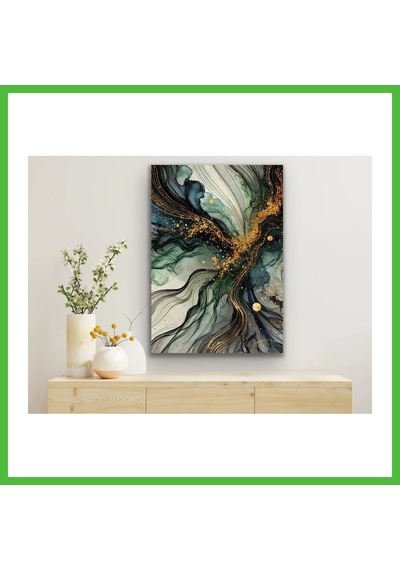 Vaveni Yeşil Mavi Gold Soyut Kanvas Tablo 70x100cm Arz