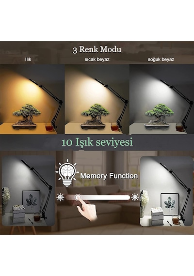 10x Büyüteçli Led Masa Lambası 3 Işık Modlu Masa Üstü Katlanabilir Kollu Bakım Onarım Güzellik Okuma