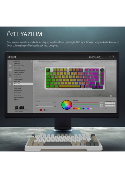 Ikg-455 Empousa Gasket Blue Swıtch Rgb Mekanık Gamıng Klavye Beyaz