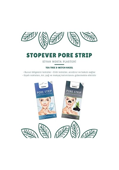 Stopever Pore Strip Siyah Nokta Bandı 2'li Paket Charcoal + Tea Tree Siyah Nokta Karşıtı Gözenek Temizleyici Aktif Karbon & Çay Ağacı Özlü 12 Adet 10