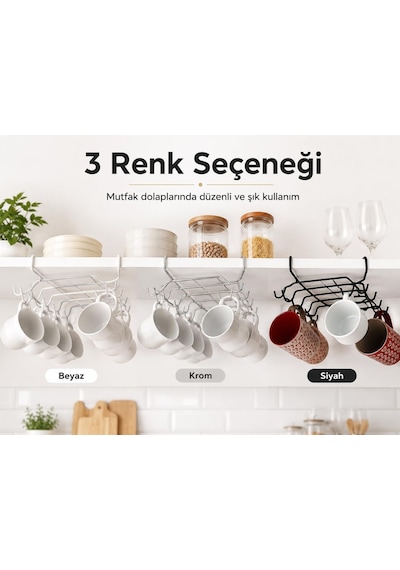 Alper Banyo 10 Kancalı Beyaz Fincanlık, Rafa Geçmeli Fincan Askısı, Dolap Altı Kupa Düzenleyici, Montajsız Metal Diğer