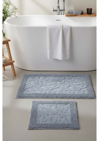 Yaprak Desenli 2 Li Banyo & Klozet Paspas Takımı Gri