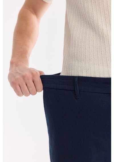 Avva Erkek Lacivert Beli Lastikli %100 Keten Relaxed Fit Şort B003732