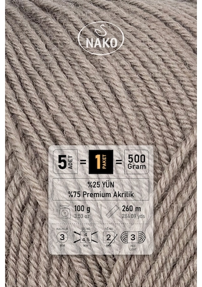 Süper İnci - 2000 Vizon - 5'li Paket - 100gr/260m - El Örgü İpi - Atkı Yelek Kazak İpi