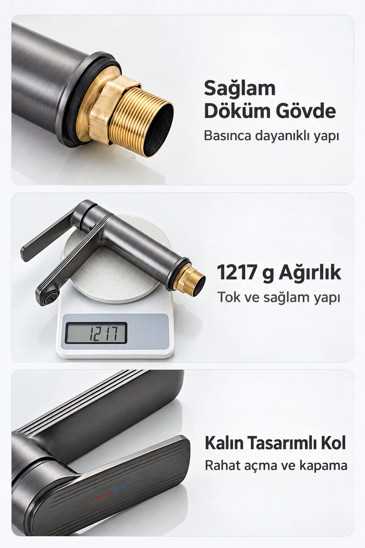 Eksen İnox Lavabo Bataryası Tek Kollu Sıcak Soğuk Banyo Musluğu Şık Tasarım Inox